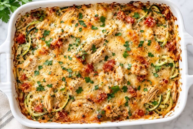 Keto Low Carb Chicken Spaghetti (Zoodle Bake)